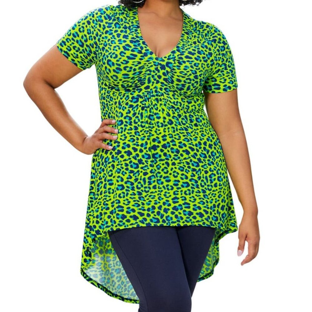 K Jordan S High-Low Lime Blue Leopard Print Tunic